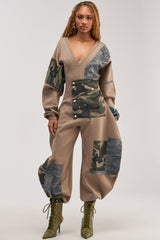 COMFY COZY PATCHWORK JUMPSUIT IN CAMO