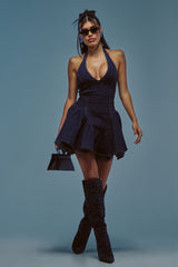 STYLE AND GRACE MINI DRESS IN DARK BLUE DENIM