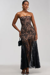BARELY THERE LACE MAXI DRESS IN BLACK