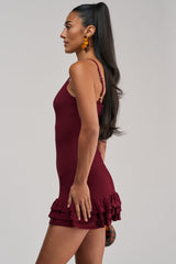 RUFFLE QUEEN MINI DRESS IN PLUM