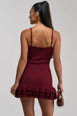 RUFFLE QUEEN MINI DRESS IN PLUM