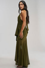 SWEET SUNSET MESH MAXI DRESS IN OLIVE