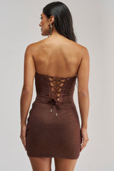 FULL GLAM RHINESTONE MINI DRESS IN BROWN