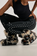 AZALEA WANG ALBERT LEOPARD FLAT FUR BOOTIE