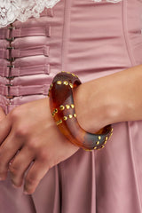COOL GIRL STUDDED BANGLE IN BROWN