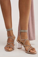 AKIRA ARTEMISA NUDE RHINESTONE LACE UP SANDAL