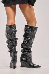 AZALEA WANG AVIELLE BLACK RUCHED BLACK WEDGE BOOT