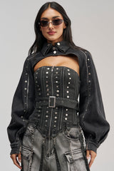 PERK UP STUDDED BOLERO IN DENIM