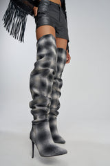 AZALEA WANG BOMBSHELL PLAID THIGH HIGH BOOT