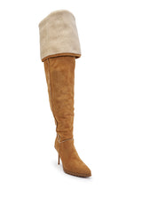 AZALEA WANG FABIOLA CAMEL SHERPA STILETTO THIGH HIGH BOOT