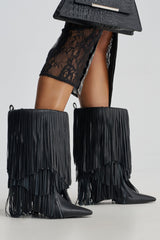 AZALEA WANG FIFER BLACK FRINGE STILETTO BOOTIE