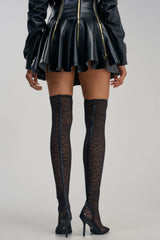 AZALEA WANG NEW FREYJA BLACK LEOPARD LACE STILETTO THIGH HIGH