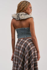 RAE FUR TRIM DENIM CORSET