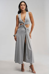 FIND ME IN THE PENTHOUSE MAXI DRESS IN HEATHER GREY