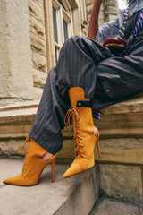 AZALEA WANG XIOMARA YELLOW LACE UP STILETTO BOOTIE