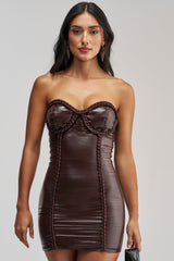 NOT SO SLICK TEXTURED PU MINI DRESS IN CHOCOLATE