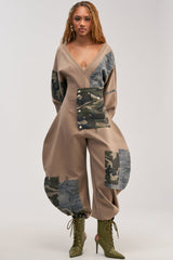 COMFY COZY PATCHWORK JUMPSUIT IN CAMO