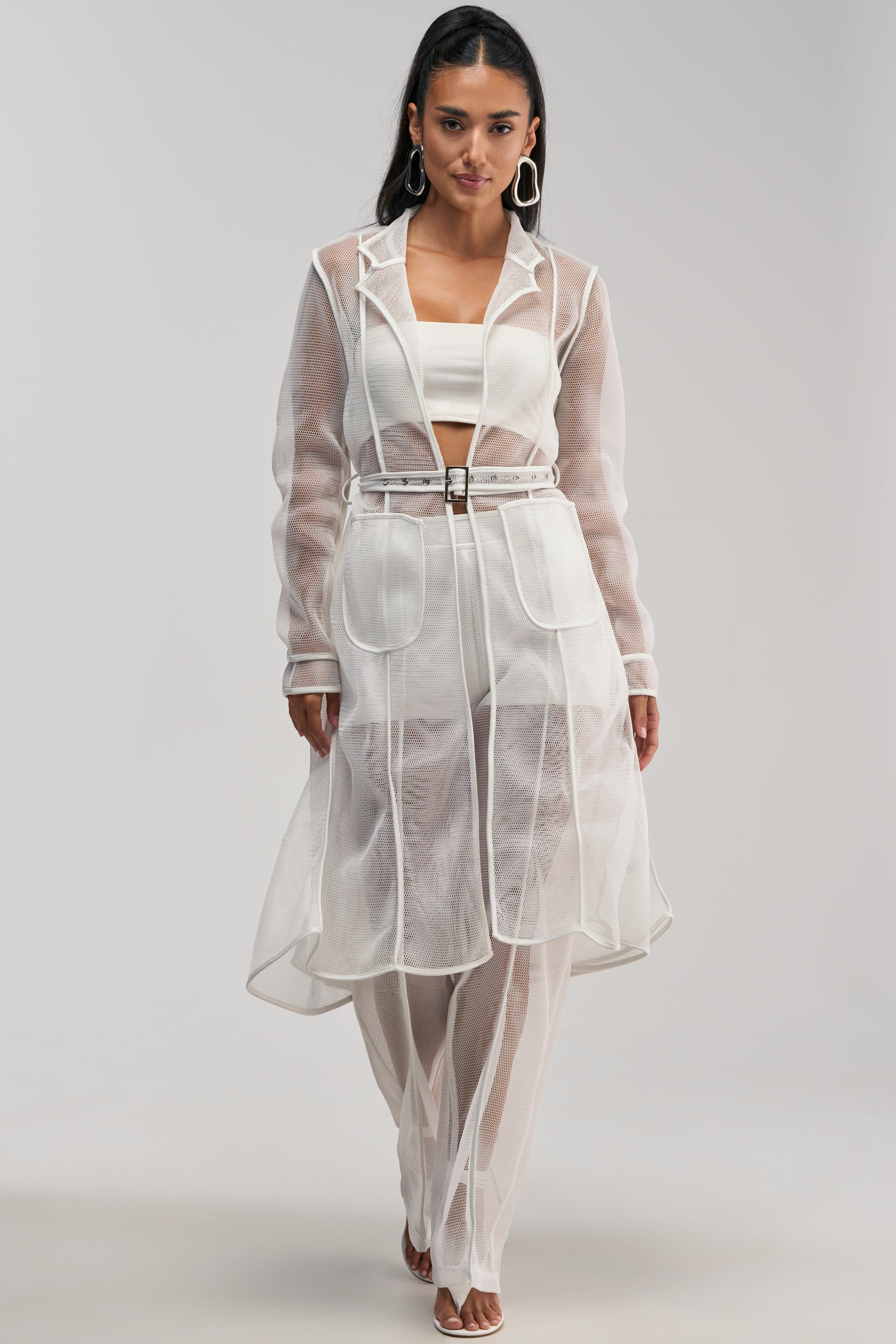 ONE TO WATCH MESH TRENCH IN WHITE