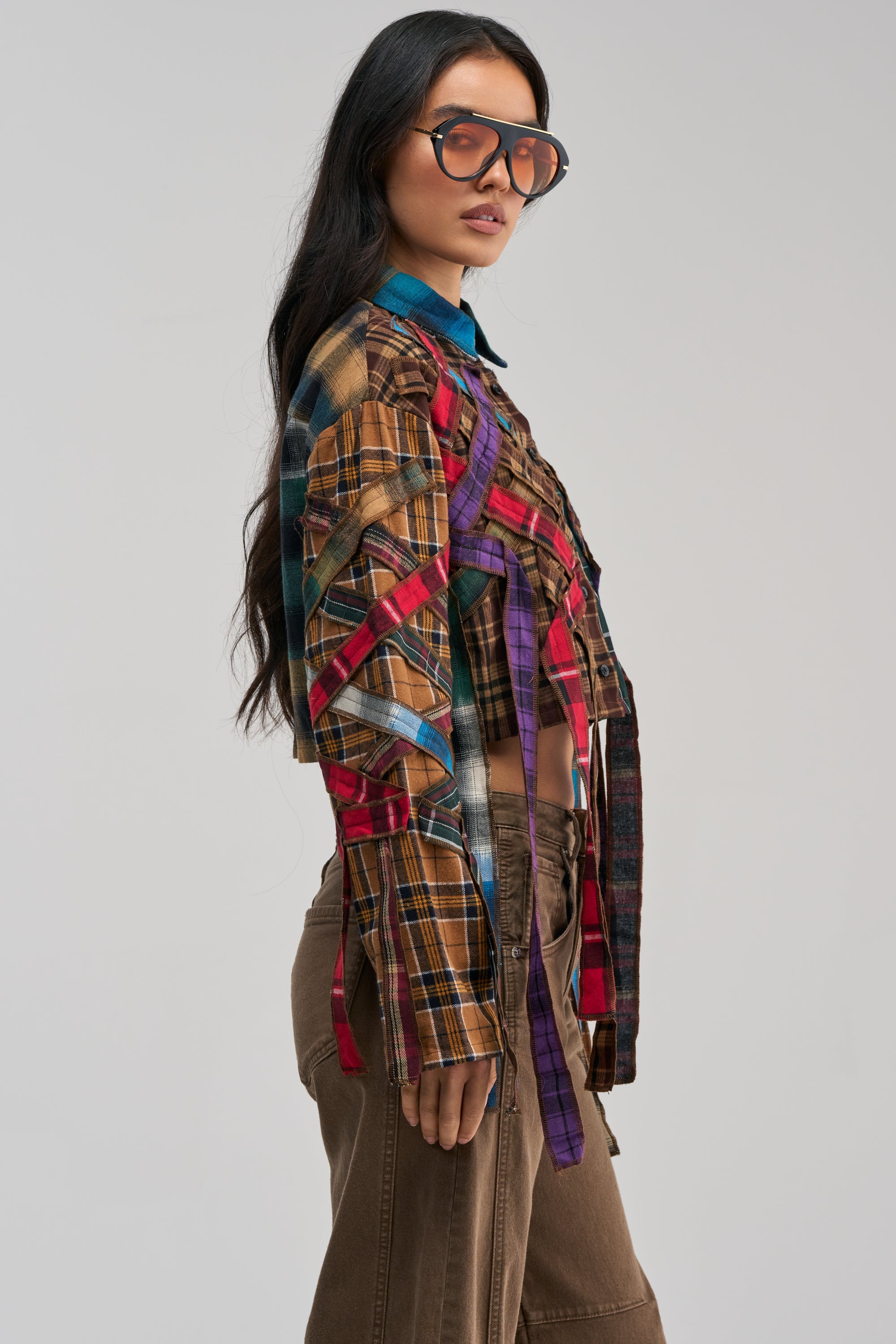 CRAZY FEELING MIXED PLAID BUTTON DOWN