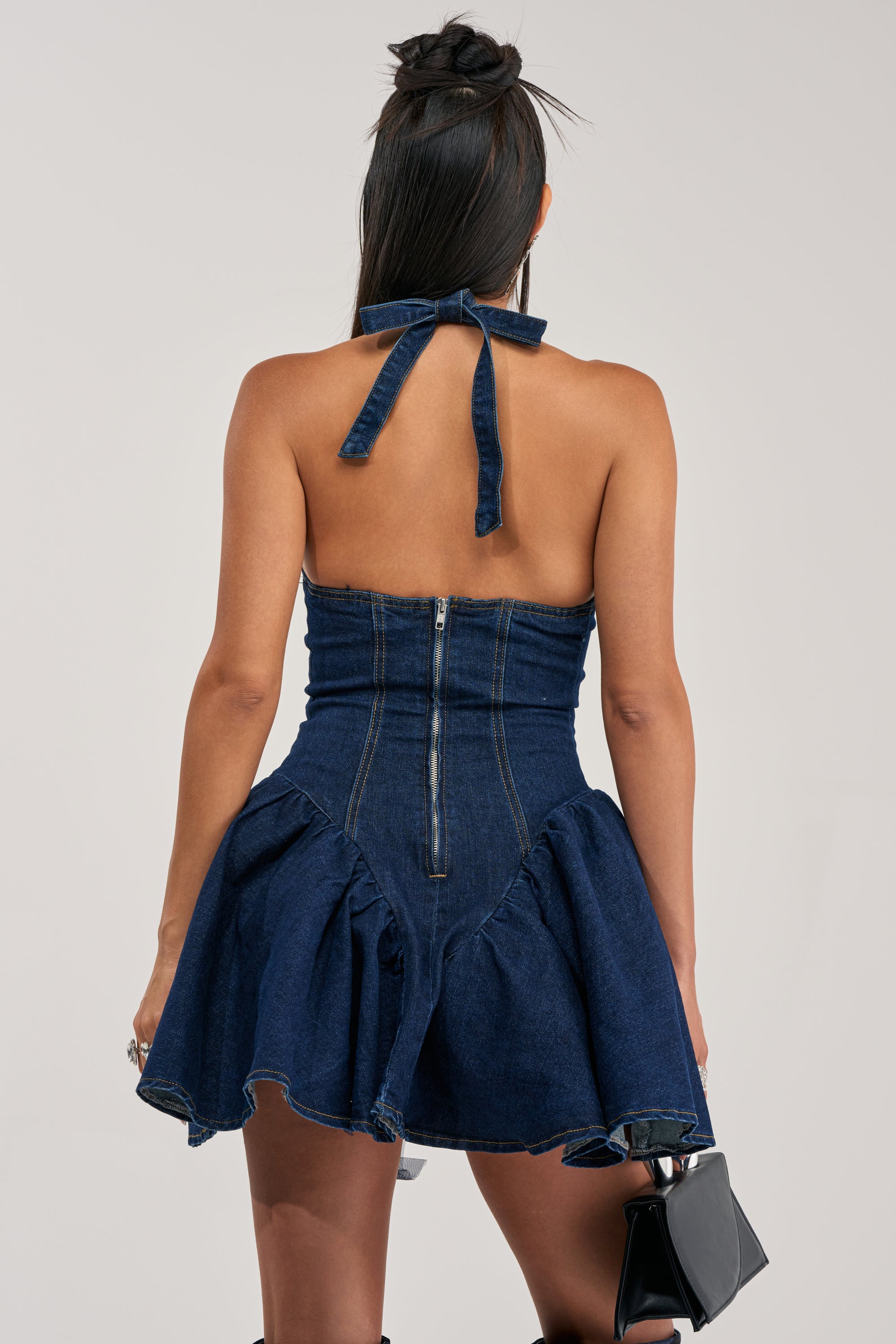 STYLE AND GRACE MINI DRESS IN DARK BLUE DENIM