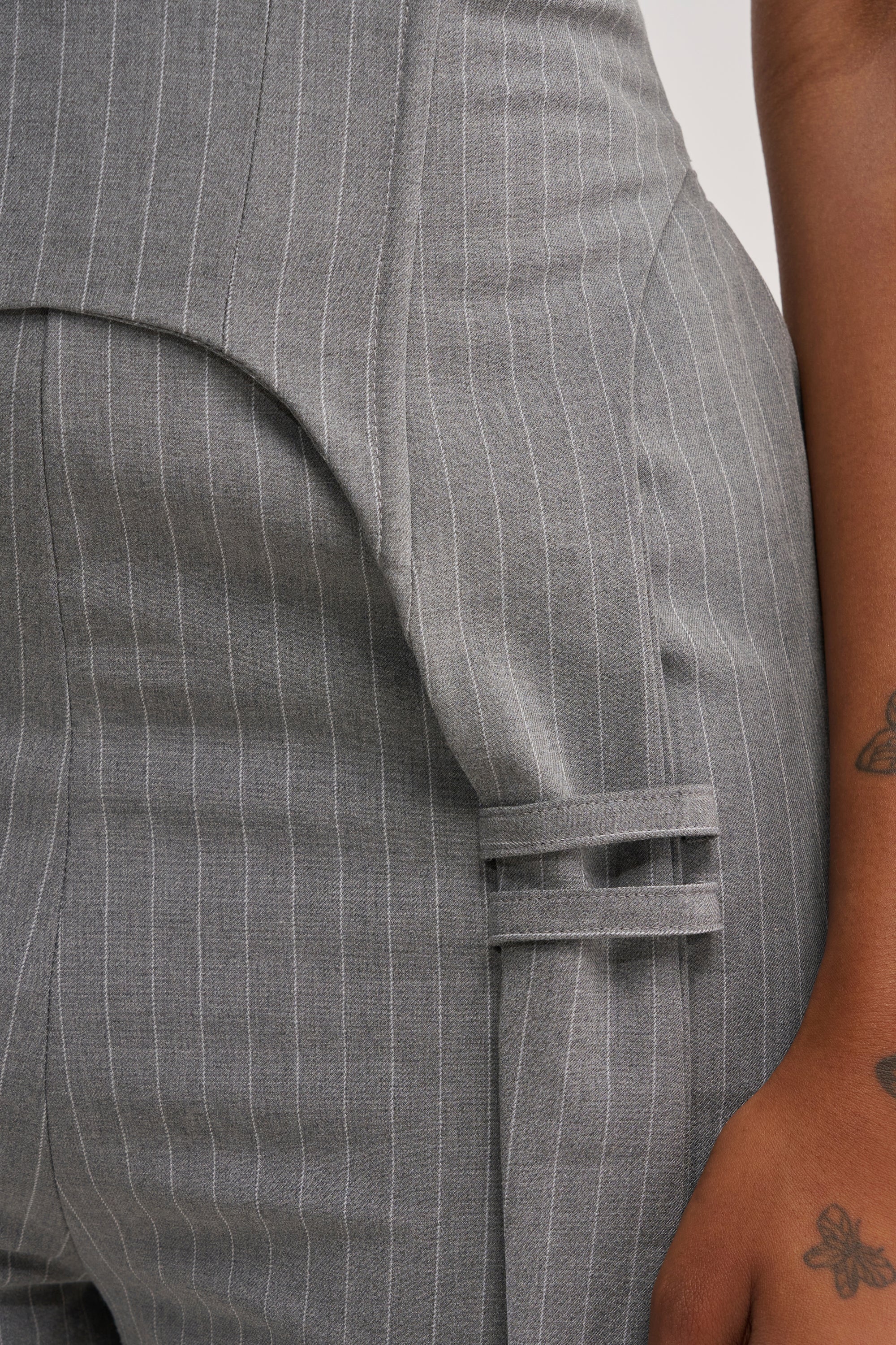 WATCH AND LEARN STRAPLESS PINSTRIPE JUMPSUIT