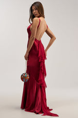 LUCKY ME LOW BACK MAXI DRESS IN RED