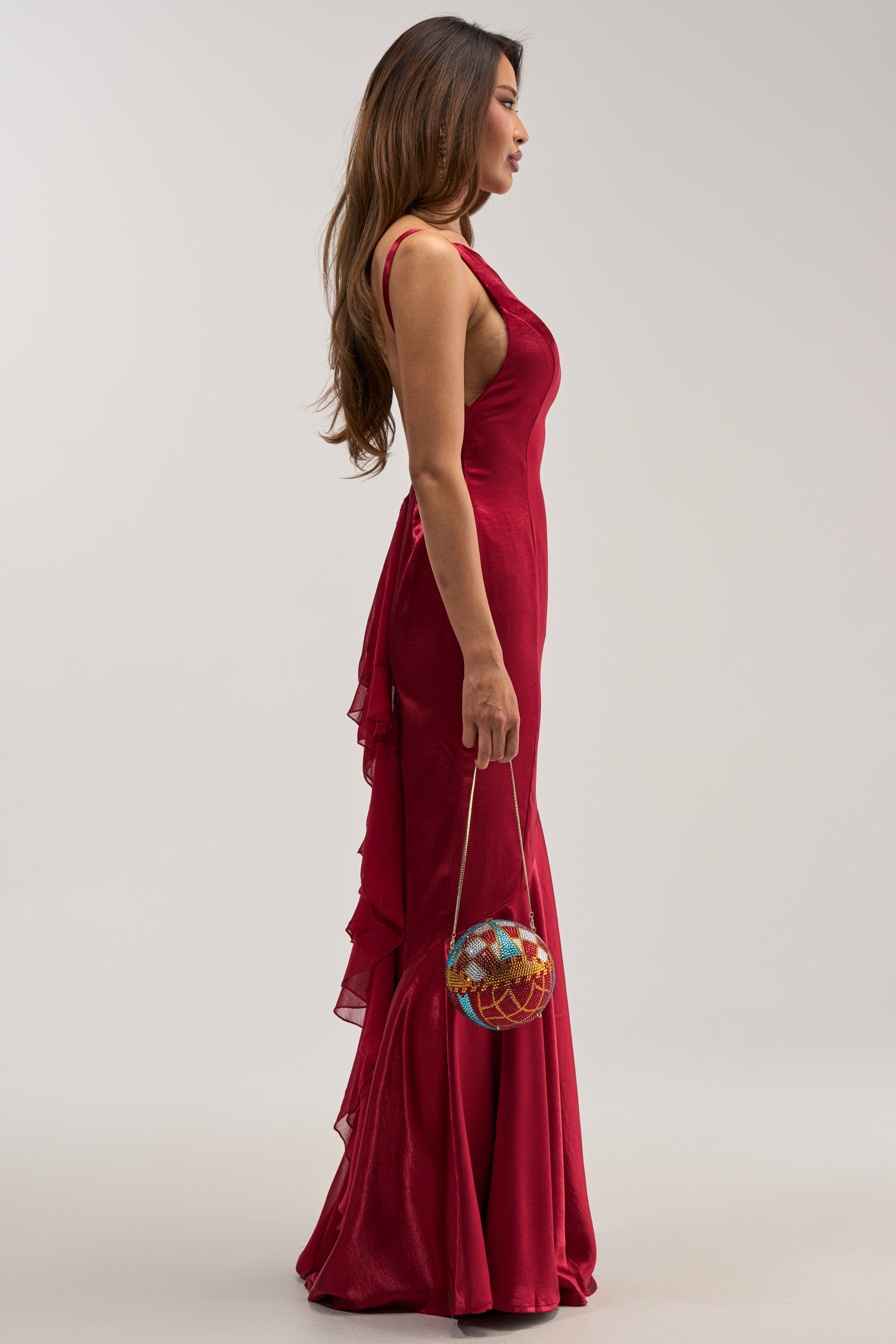 LUCKY ME LOW BACK MAXI DRESS IN RED