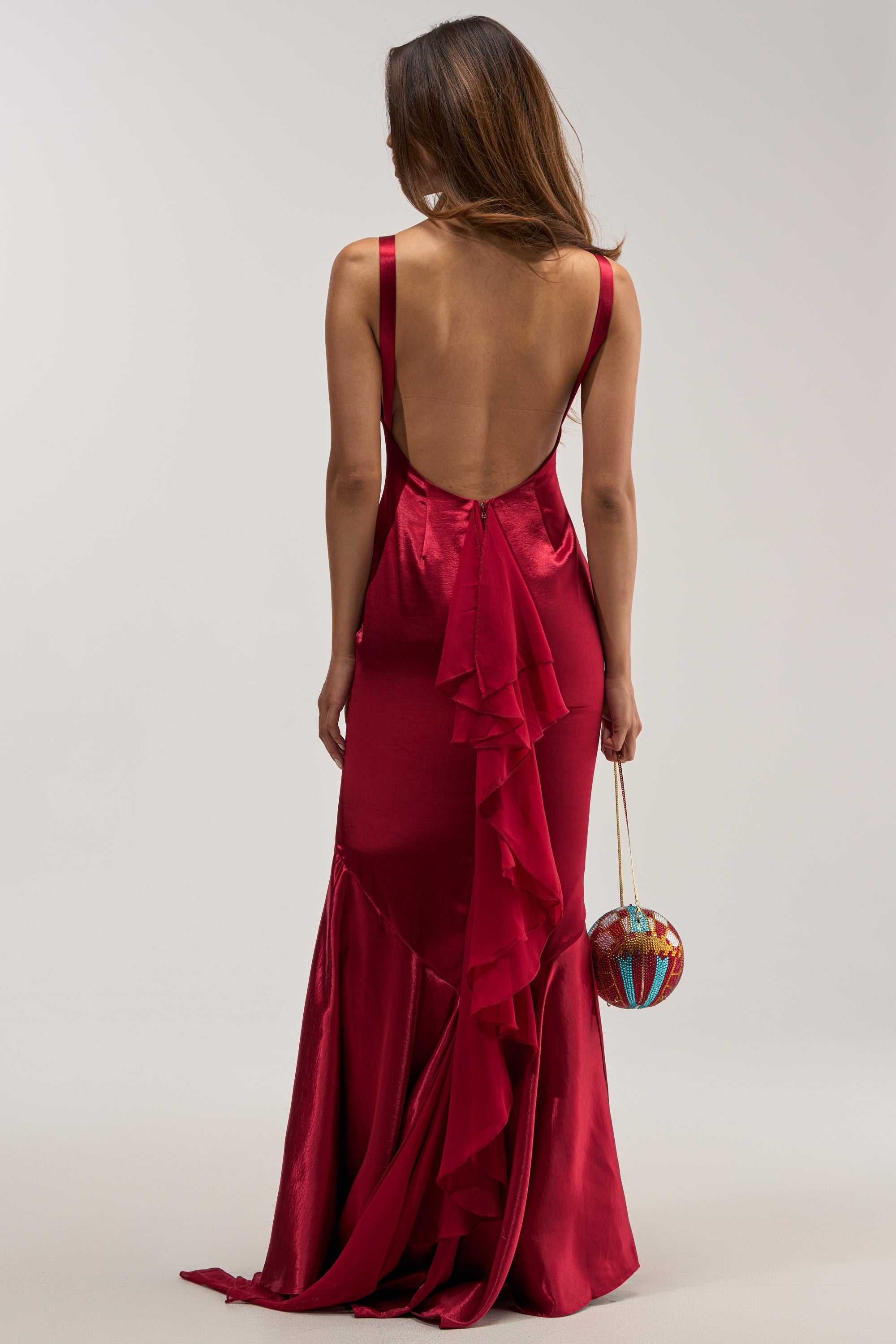 LUCKY ME LOW BACK MAXI DRESS IN RED