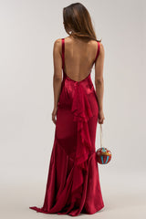 LUCKY ME LOW BACK MAXI DRESS IN RED