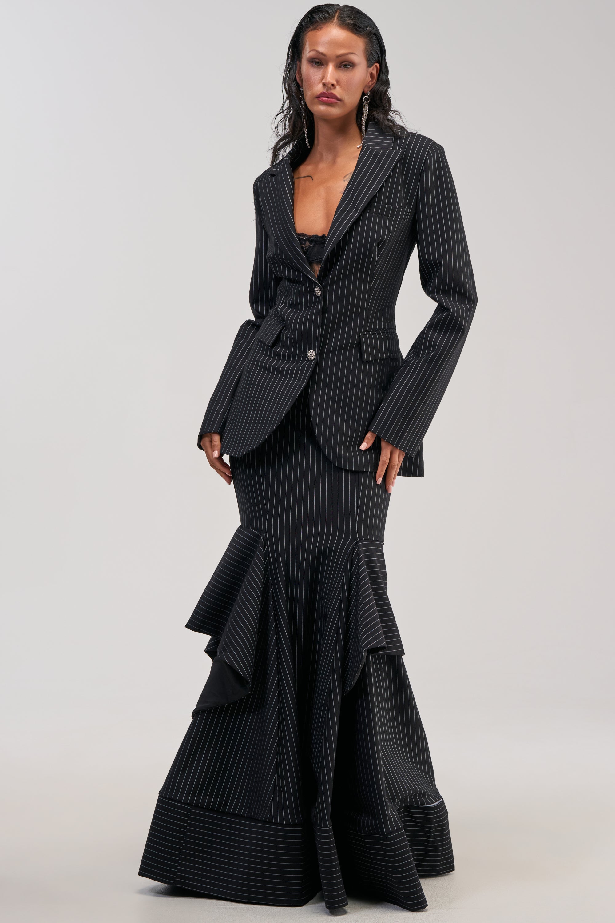 GIVE IT UP PINSTRIPE BLAZER