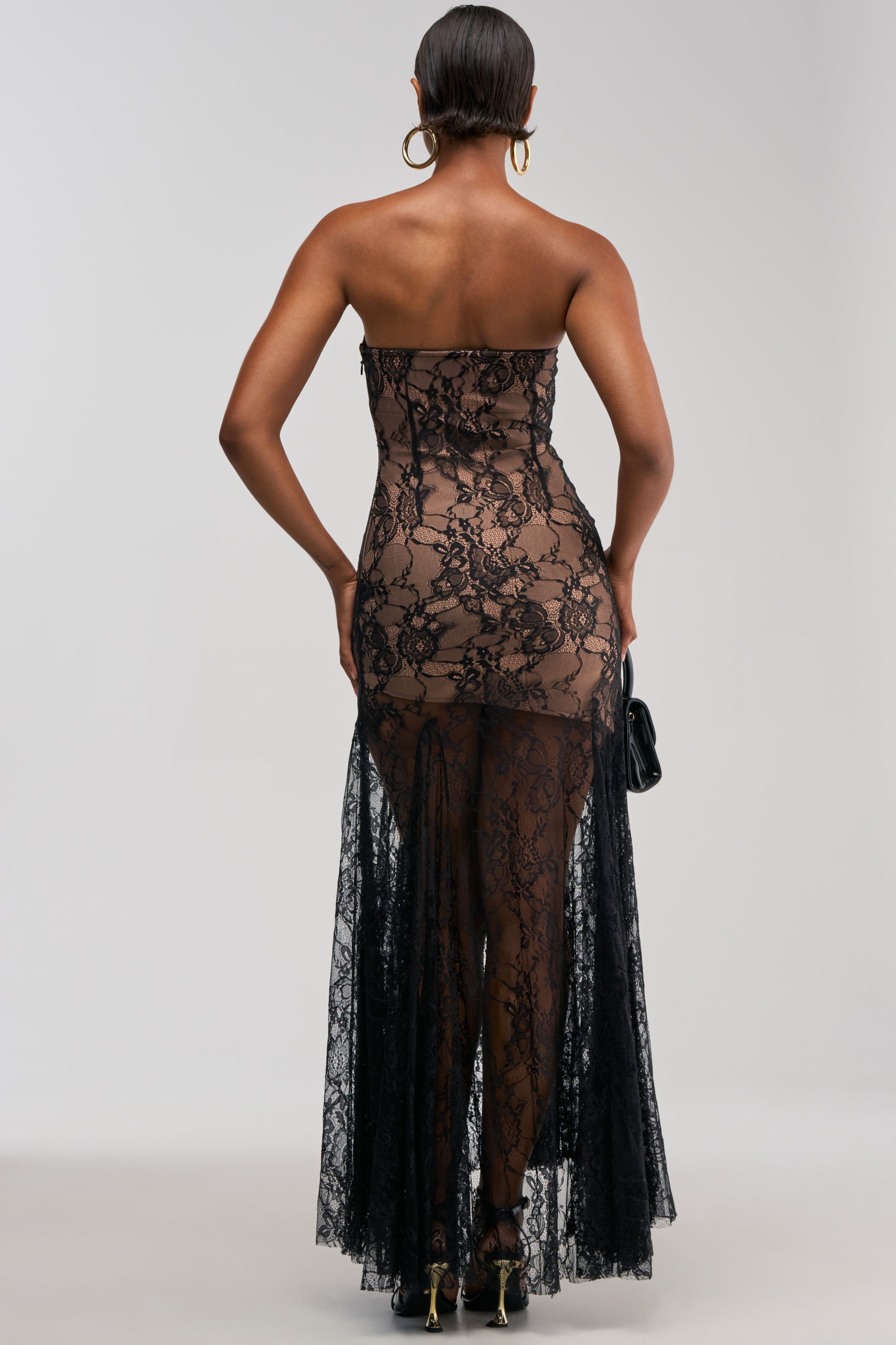 BARELY THERE LACE MAXI DRESS IN BLACK