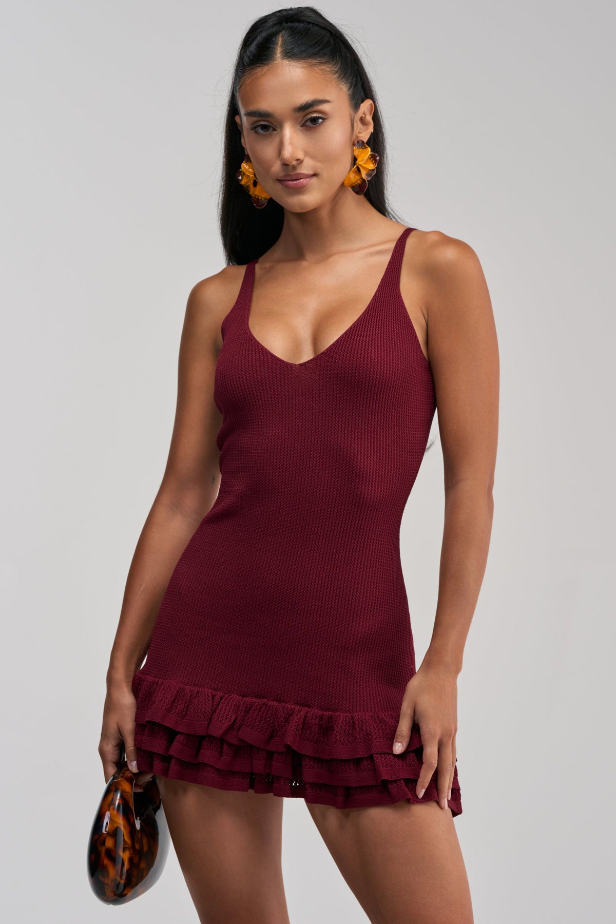 RUFFLE QUEEN MINI DRESS IN PLUM