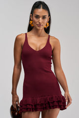 RUFFLE QUEEN MINI DRESS IN PLUM