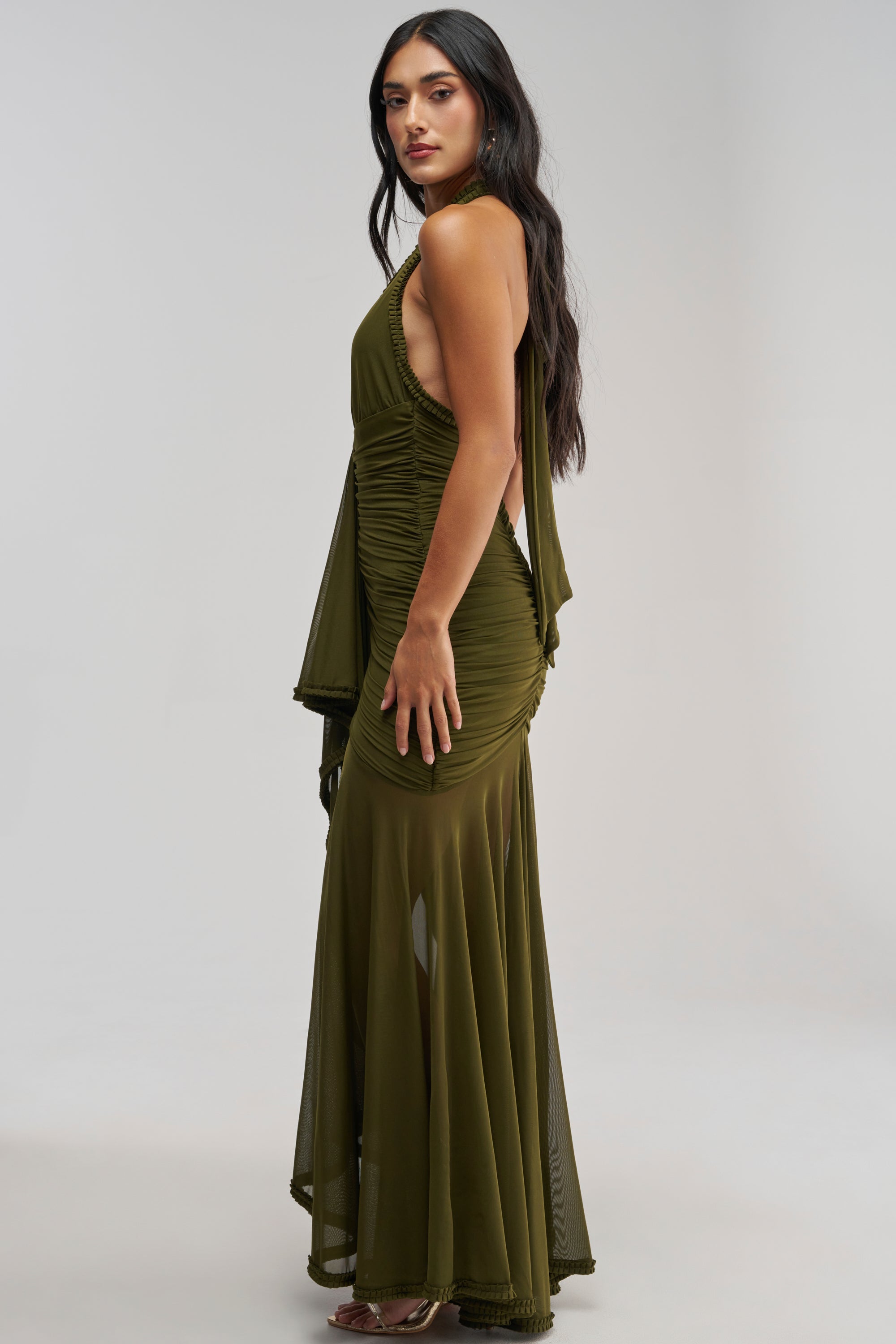 SWEET SUNSET MESH MAXI DRESS IN OLIVE
