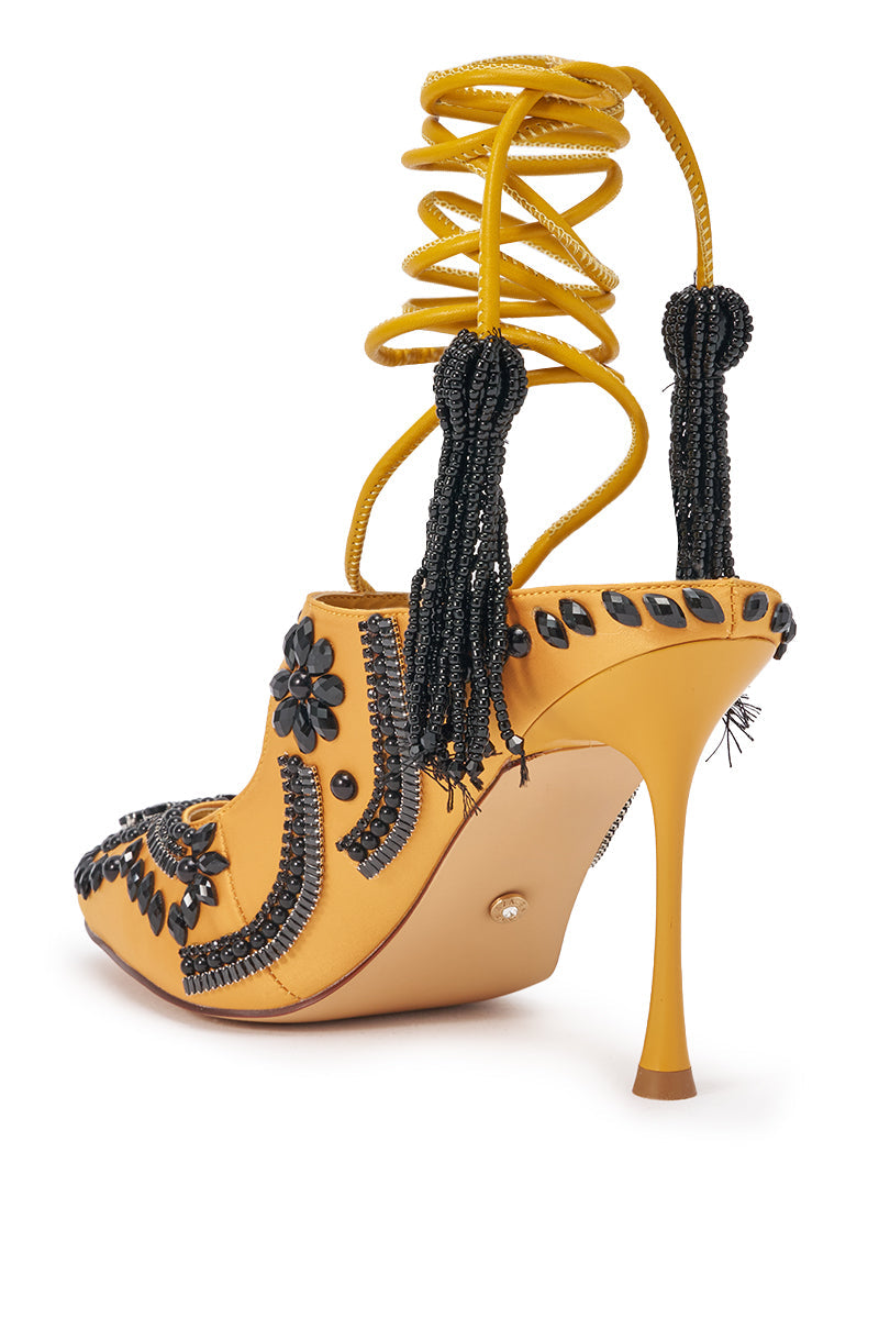 AZALEA WANG ADORN MARIGOLD EMBELLISHED STILETTO PUMP