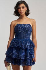 SUCH A FLIRTY GIRL STRAPLESS MINI DRESS IN NAVY