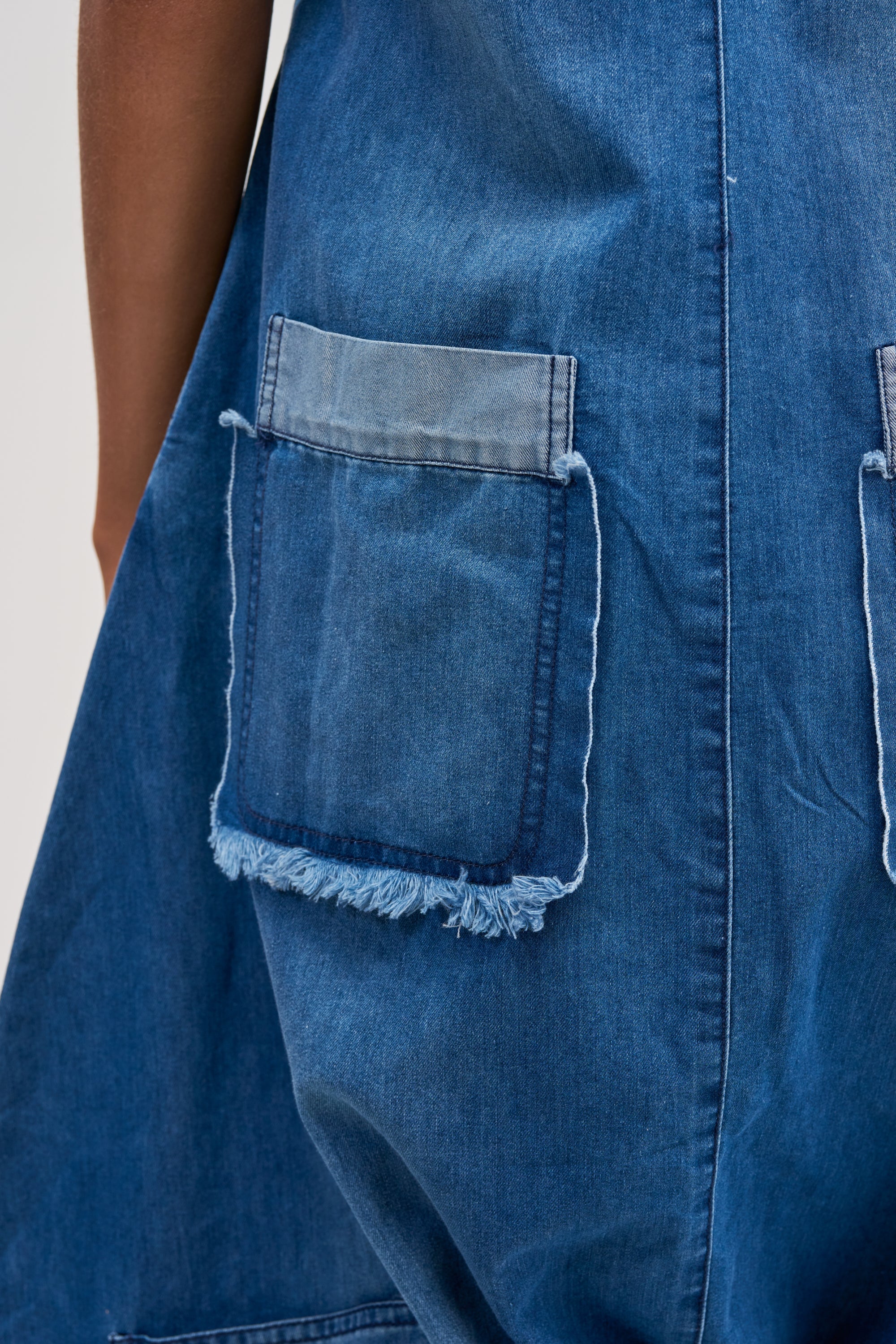 OFF-DUTY DENIM PATCHWORK JUMPSUIT