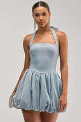 GLISTEN UP SHIMMER HALTER MINI DRESS