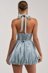 GLISTEN UP SHIMMER HALTER MINI DRESS