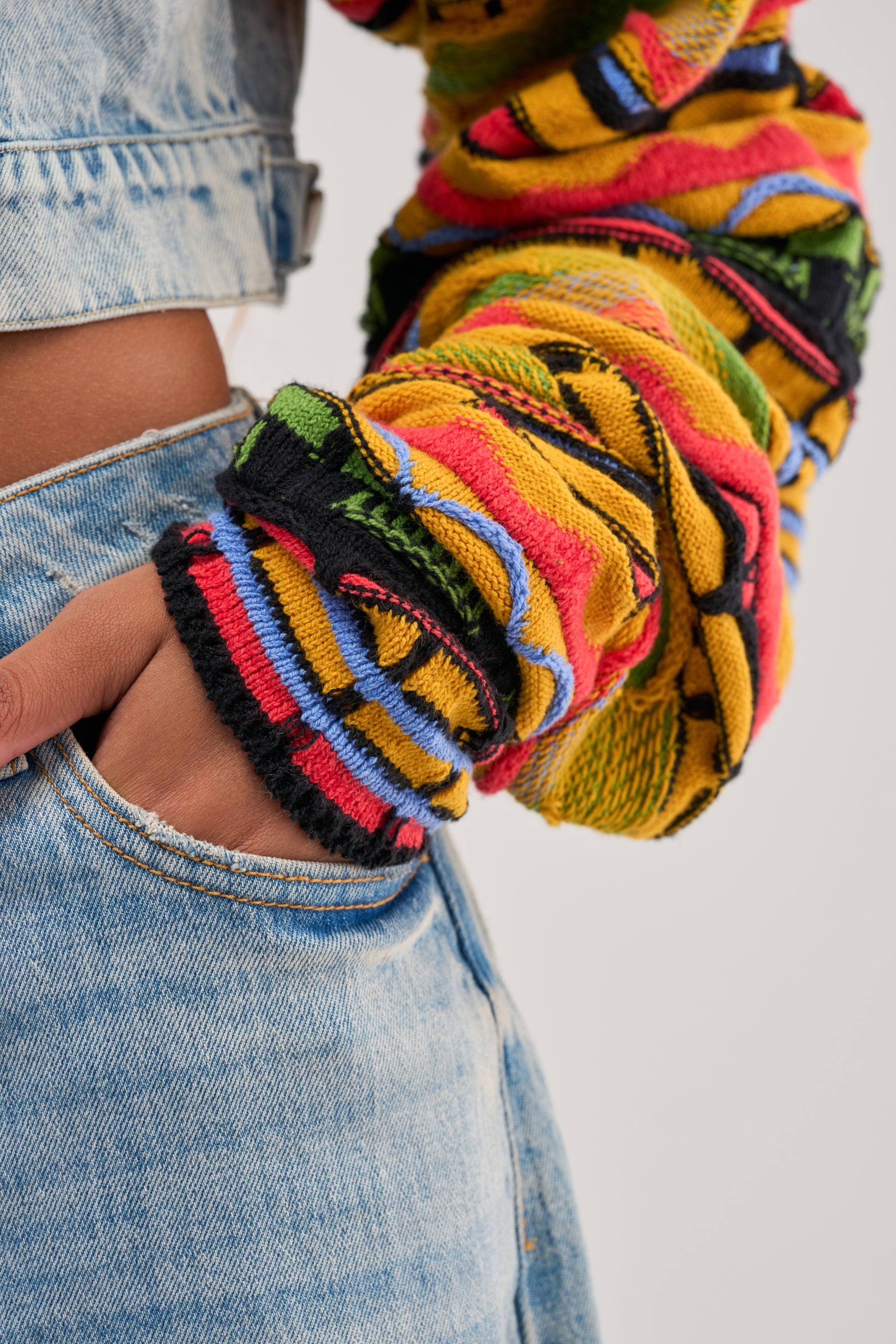 THROWBACK KNIT SLEEVE DENIM JACKET