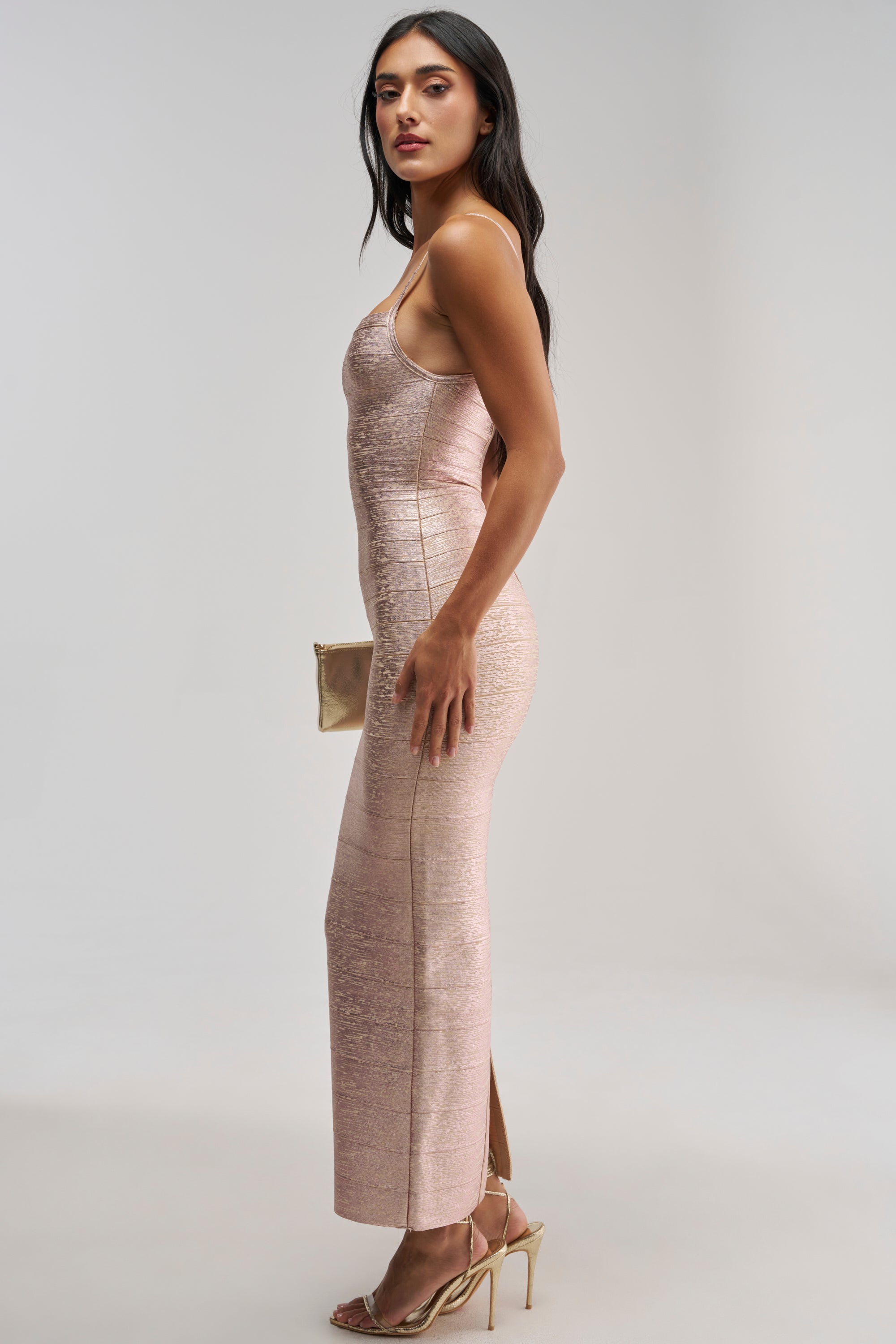 ALL EYES HERE METALLIC BANDAGE MAXI DRESS