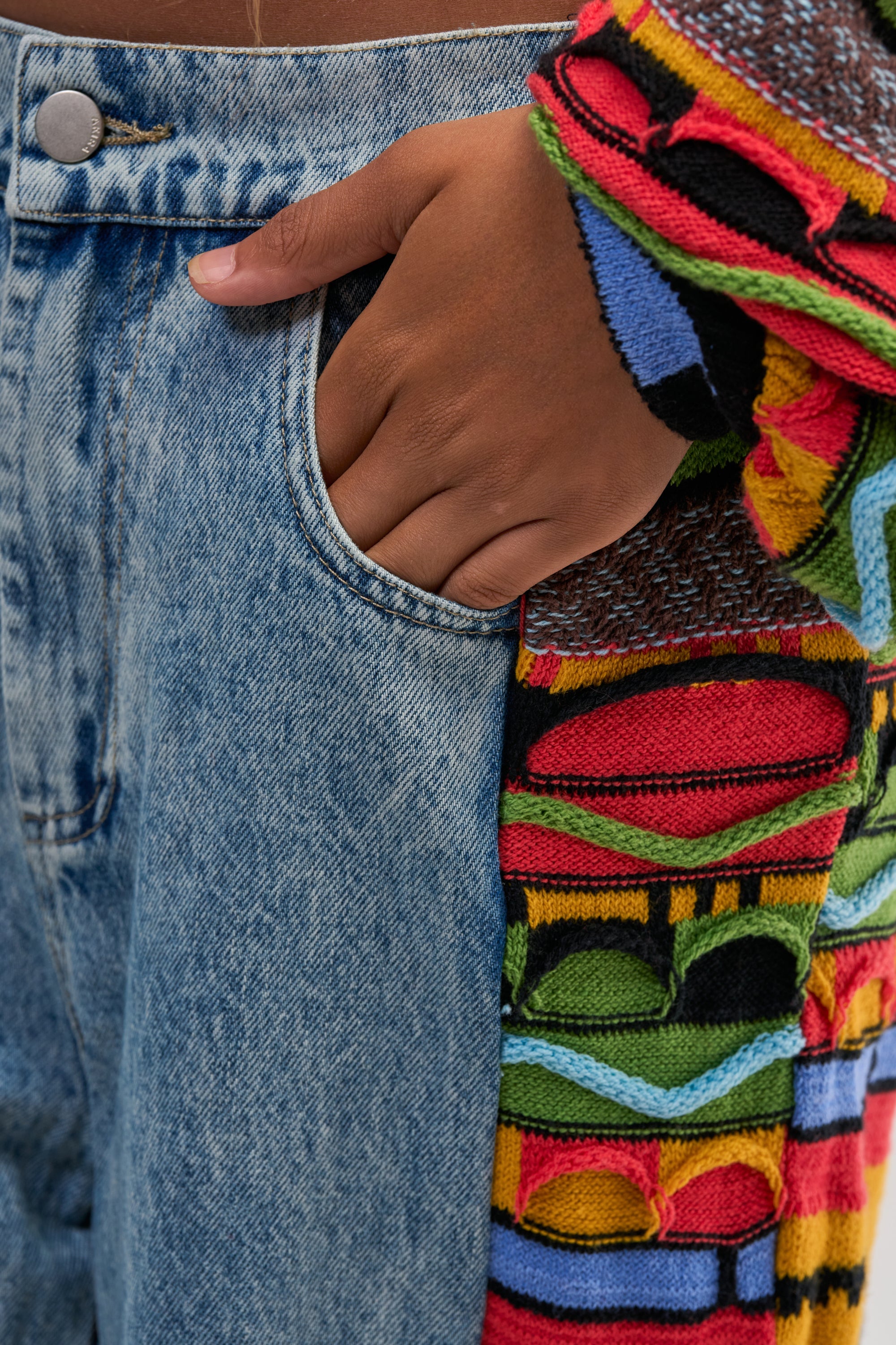 ONE OF ONE DENIM WITH KNIT SIDE PANELS