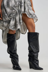AZALEA WANG ARACELI BLACK BELTED DETAIL WEDGE BOOT