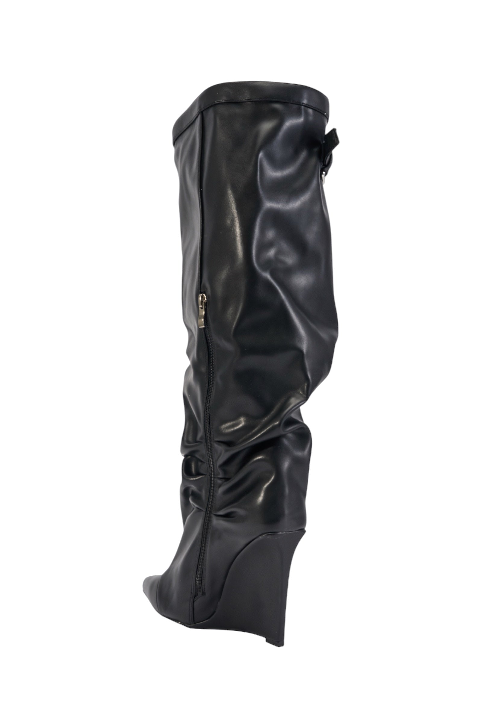 AZALEA WANG ARACELI BLACK BELTED DETAIL WEDGE BOOT
