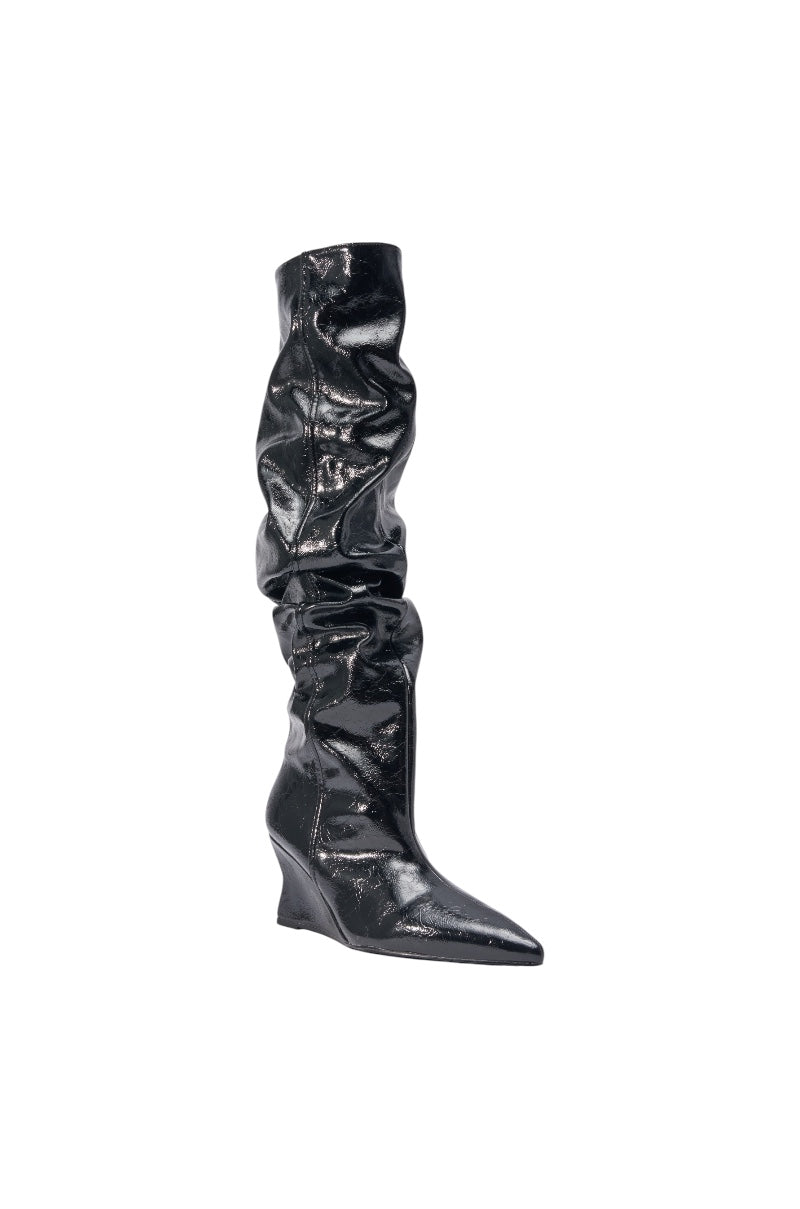 AZALEA WANG AVIELLE BLACK RUCHED BLACK WEDGE BOOT