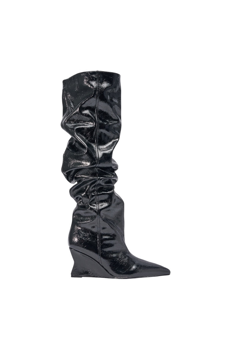 AZALEA WANG AVIELLE BLACK RUCHED BLACK WEDGE BOOT