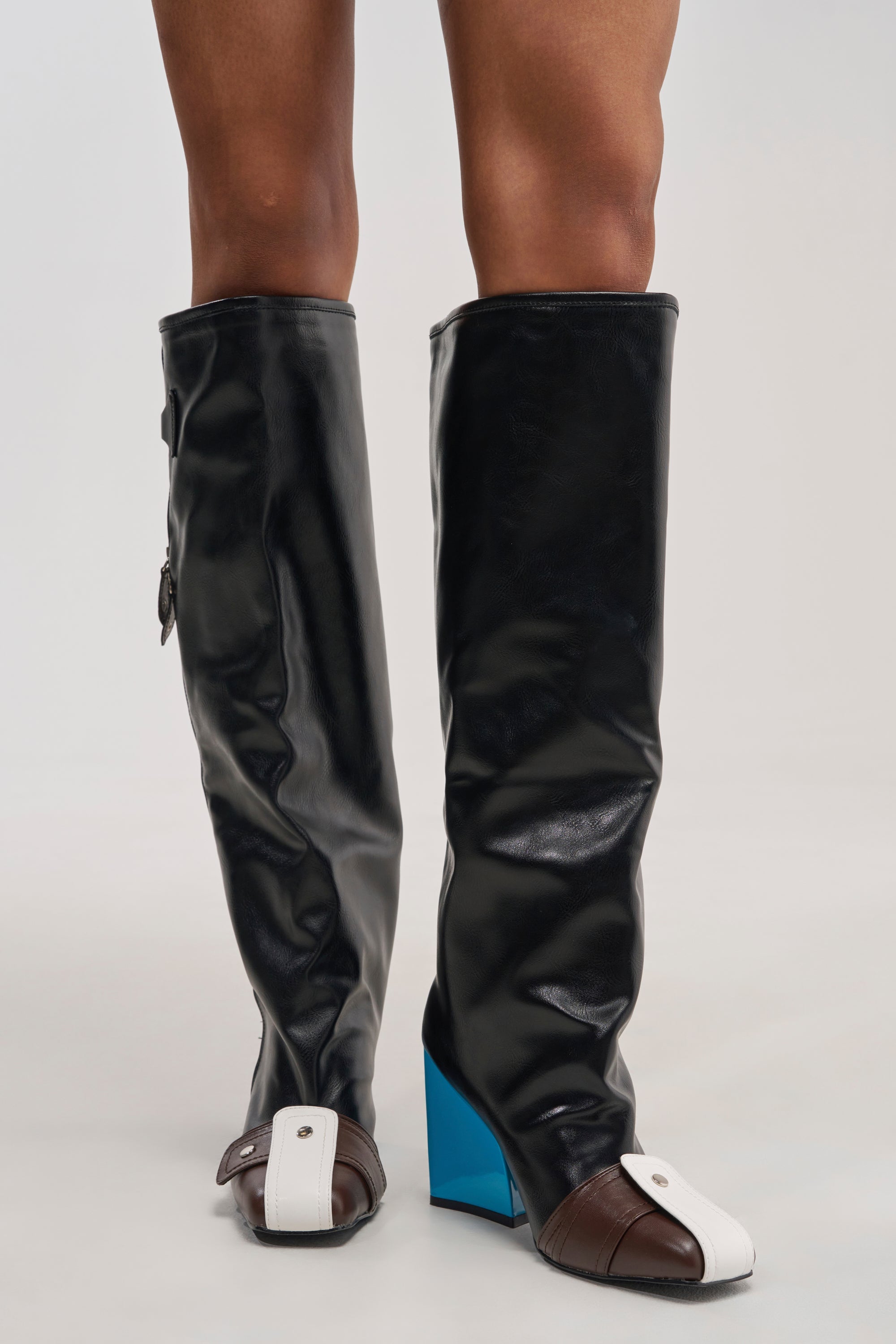 AZALEA WANG AXTON BLACK MULTI COLOR BLOCKED BLOCK BOOT