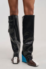 AZALEA WANG AXTON BLACK MULTI COLOR BLOCKED BLOCK BOOT