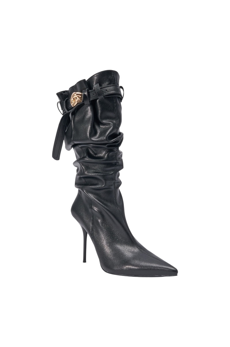 AZALEA WANG AZELINE BLACK PU SLOUCHY STILETTO BOOT