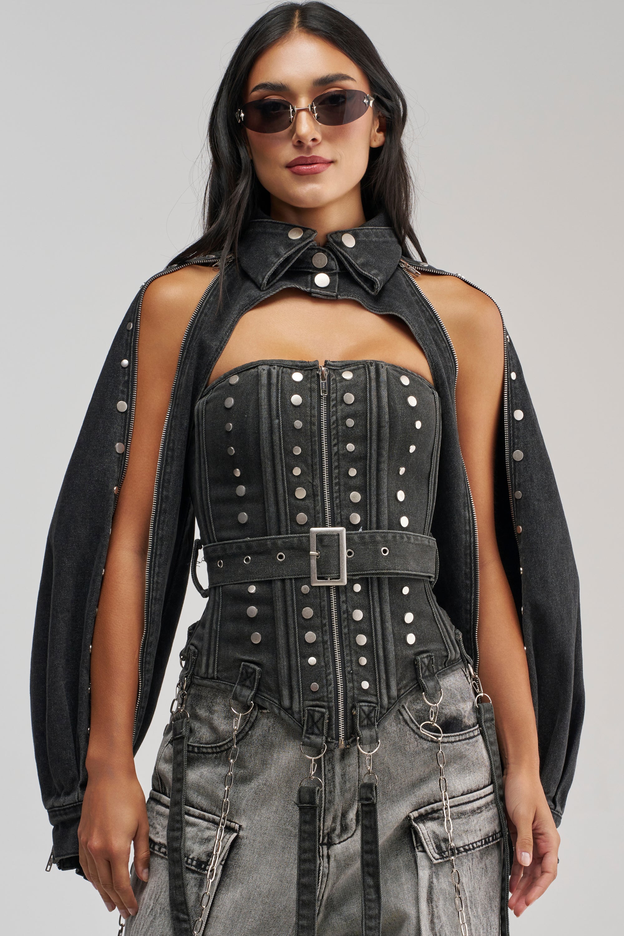 PERK UP STUDDED BOLERO IN DENIM